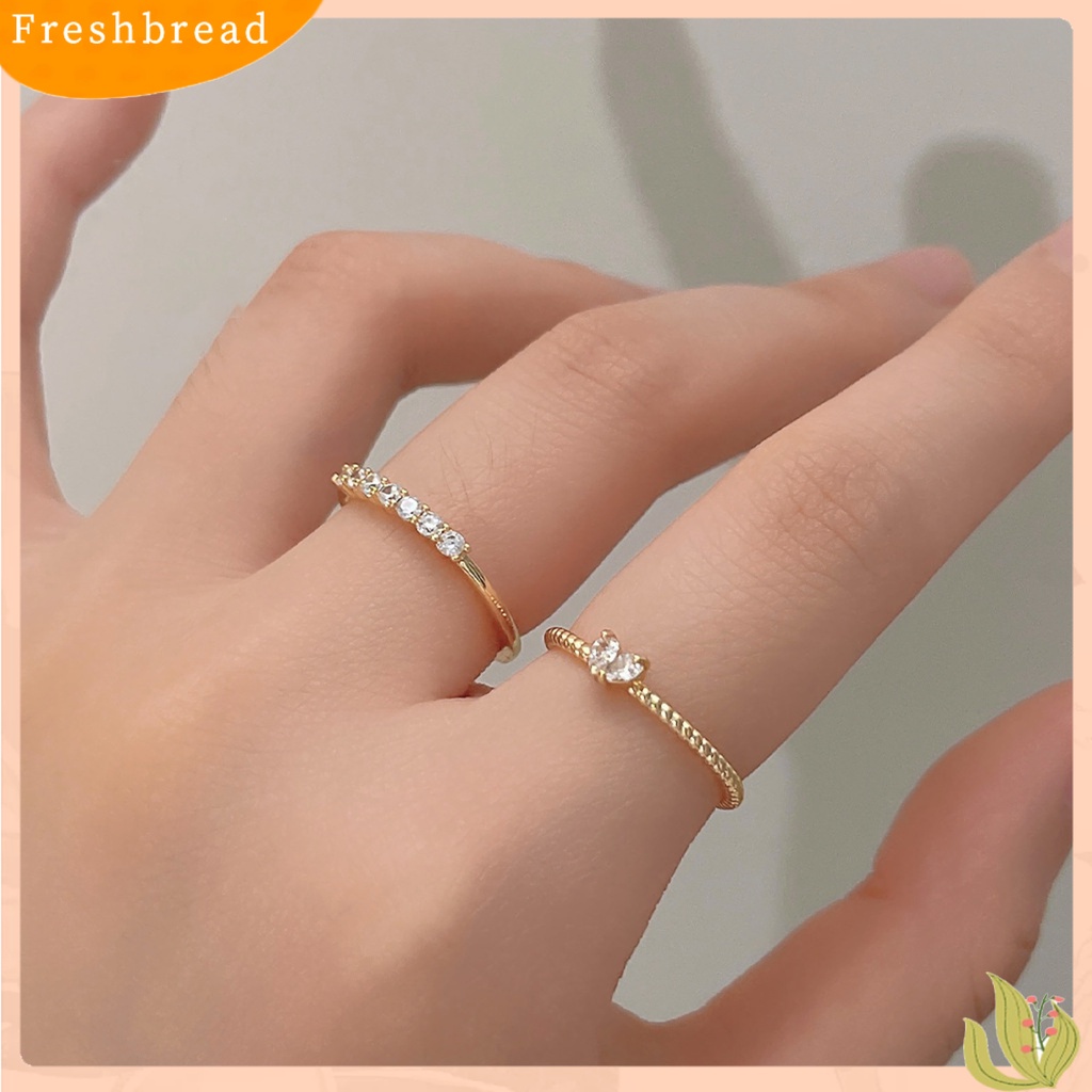 &lt; Freshbread &gt; Wanita Cincin Pembukaan Minimalis Elegan Mewah Emas Berlian Imitasi Tertanam Cinta Hati Jari Cincin Fashion Perhiasan