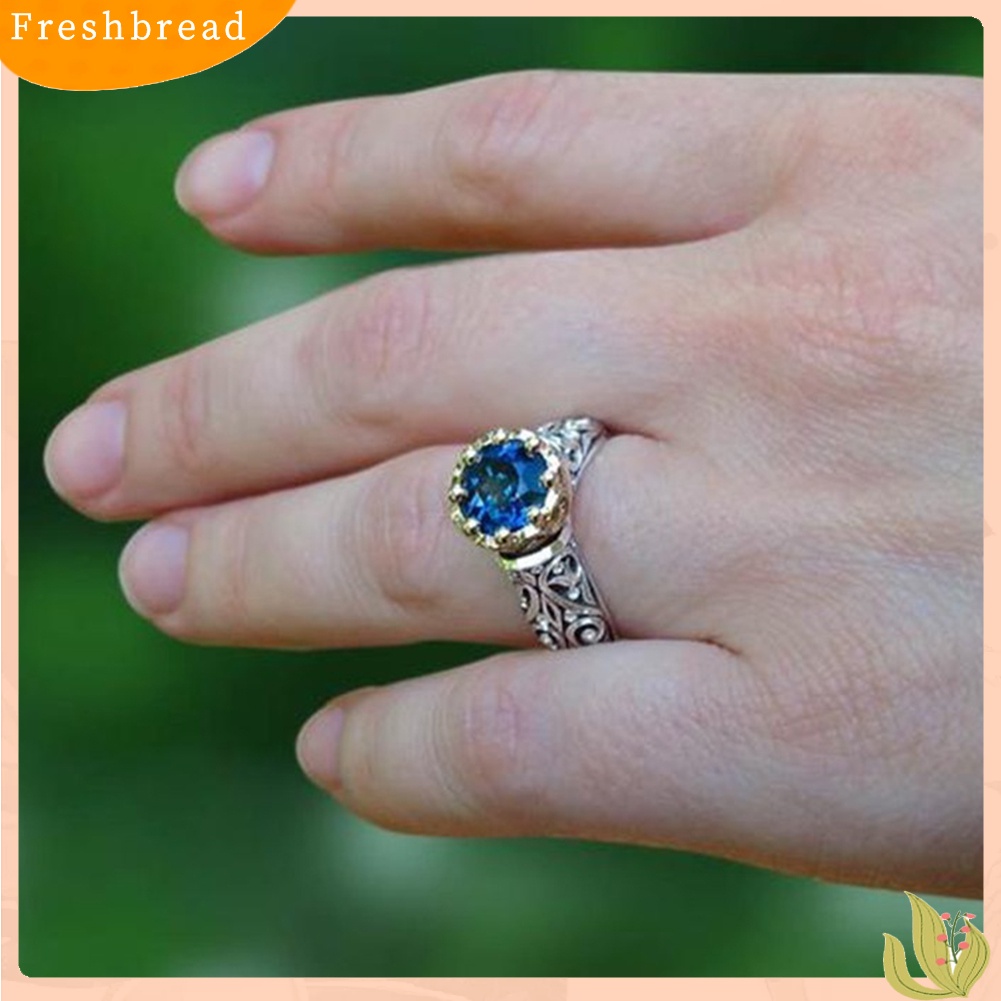 < Freshbread > Vintage Etnik Wanita Ukir Bulat Faux Topaz Disepuh Jari Cincin Perhiasan Hadiah