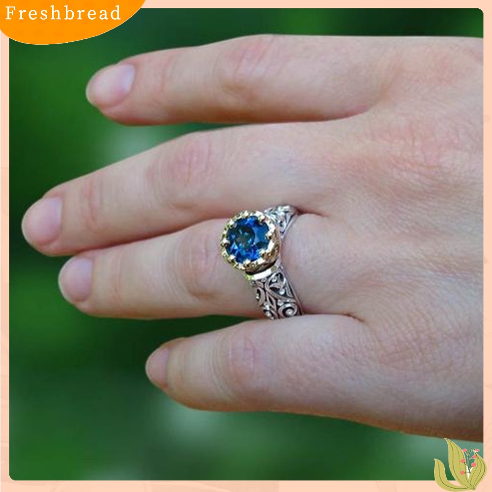 &lt; Freshbread &gt; Vintage Etnik Wanita Ukir Bulat Faux Topaz Disepuh Jari Cincin Perhiasan Hadiah