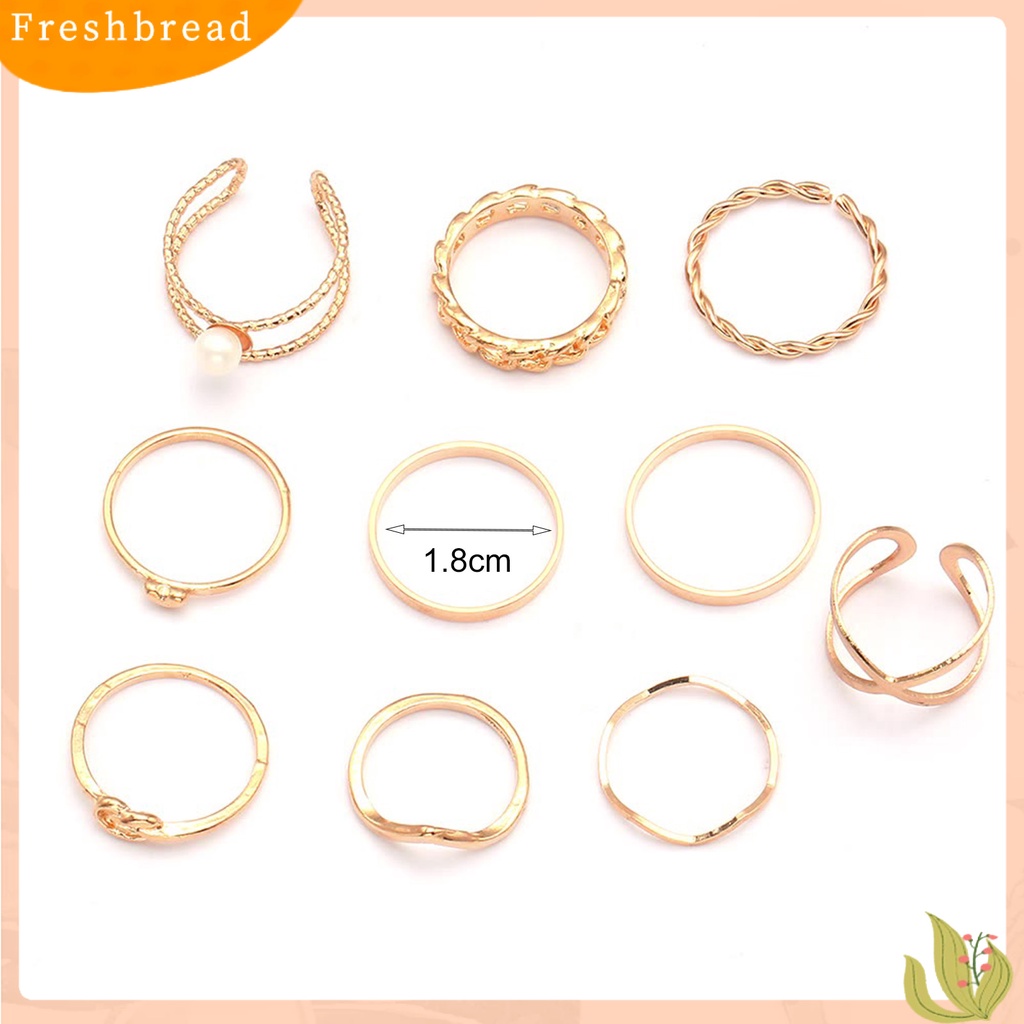 &lt; Freshbread &gt; 10Pcs Cincin Buku Jari Dapat Ditumpuk Tahan Lama Wanita Vintage Semua Pertandingan Jari Cincin Aksesoris Perhiasan