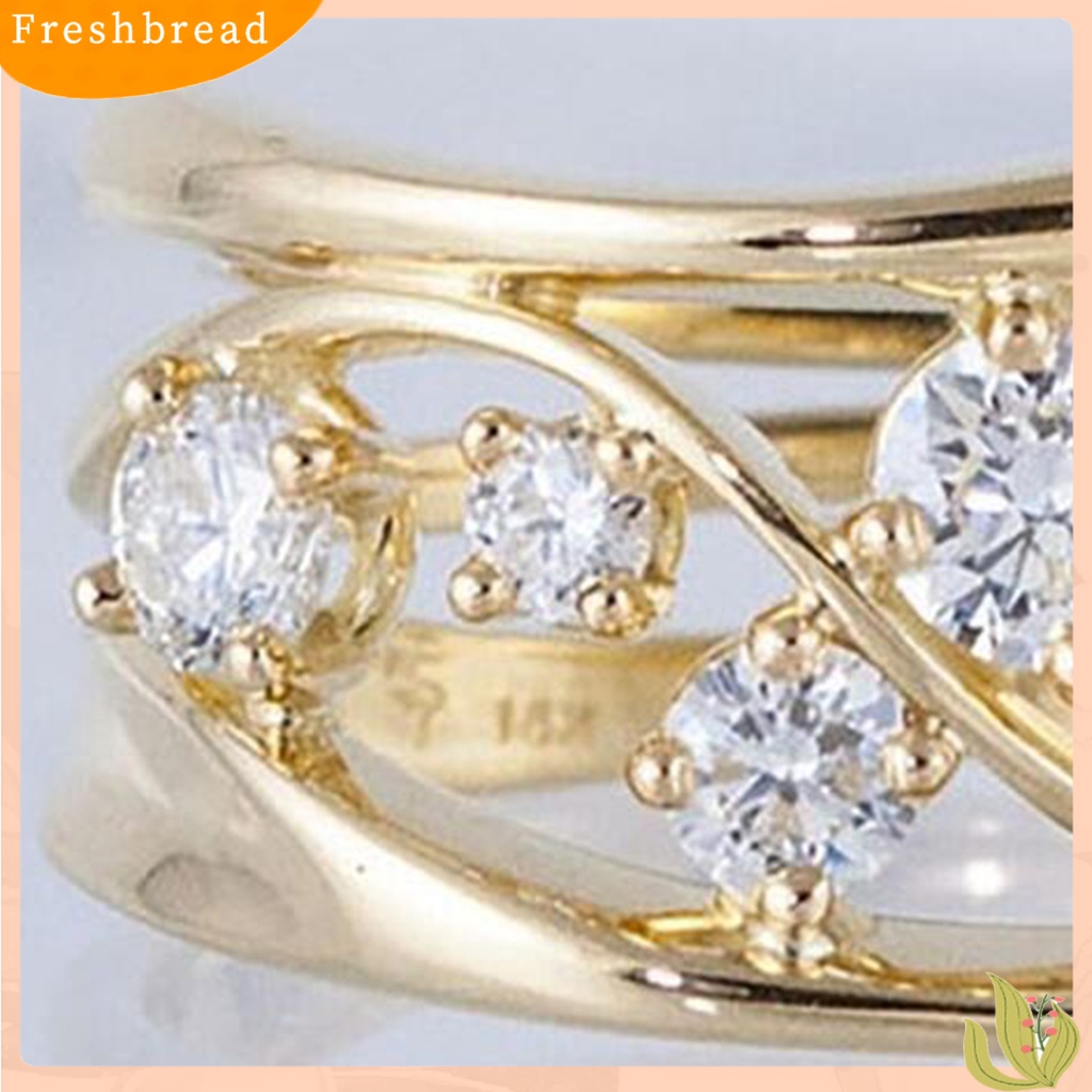 &lt; Freshbread &gt; Wanita Cincin Jari Anti Tarnish Hollow Wavy Line Geometric Cubic Zirconia Ring Untuk Tunangan