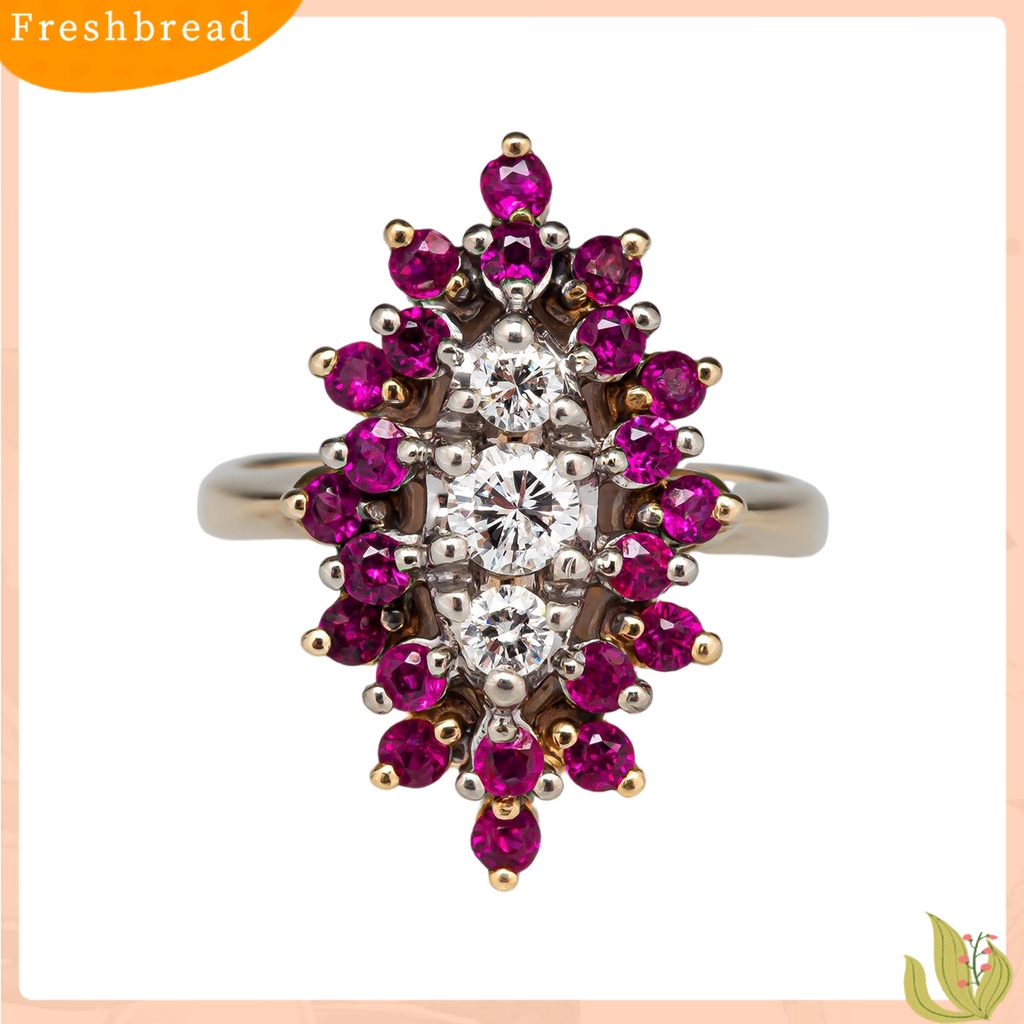 &lt; Freshbread &gt; Wanita Cincin Bentuk Bunga Berlian Imitasi Wanita Cubic Zirconia Floral Ring Perhiasan Hadiah