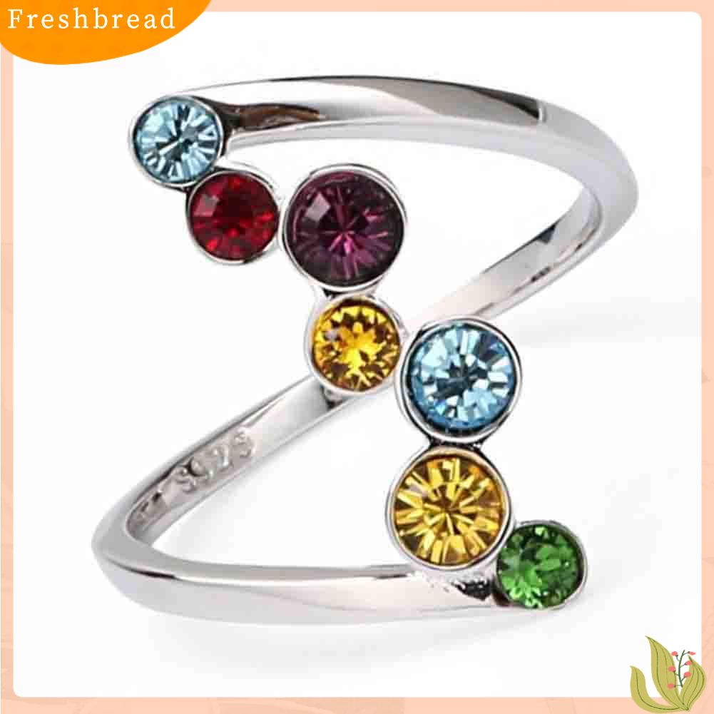 &lt; Freshbread &gt; Fashion Wanita Mengkilap Multicolor Berlian Imitasi Bertatahkan Jari Cincin Pesta Perhiasan Hadiah