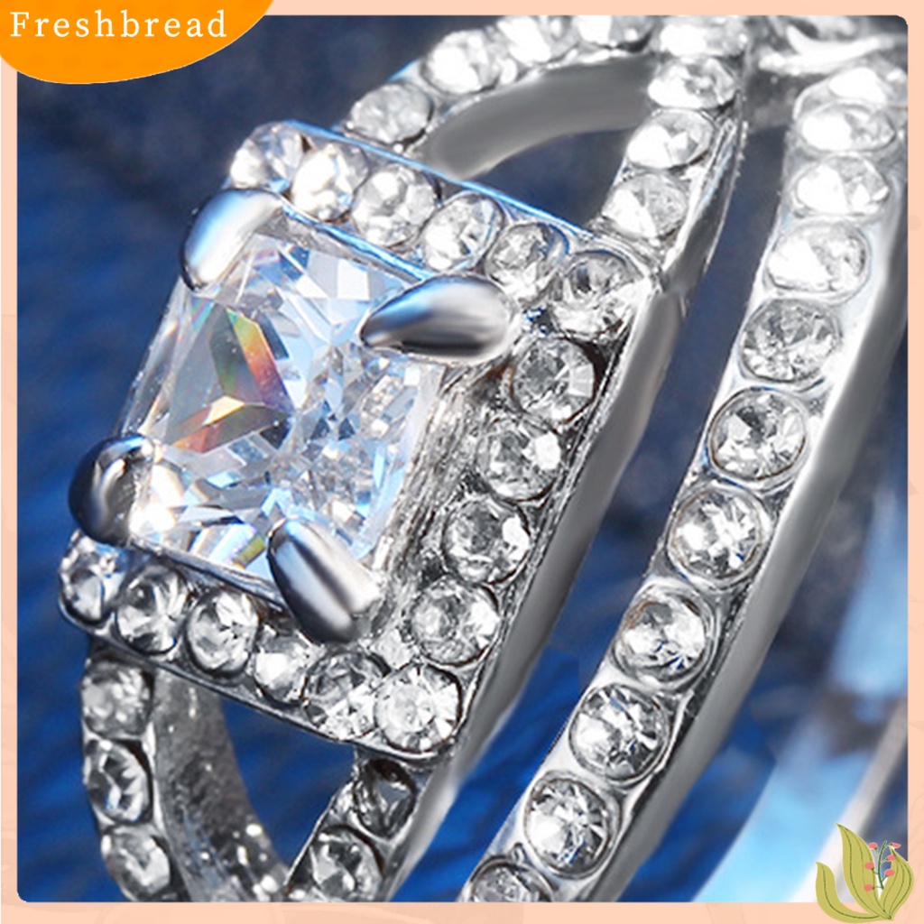 &lt; Freshbread &gt; 2Pcs/Set Wanita Cincin Set Shiny Cubic Zirconia Sparkling Geometric Electroplated Surface Dekoratif Hadiah Wanita Fashion Stackable Rings Set Perhiasan Untuk Pernikahan