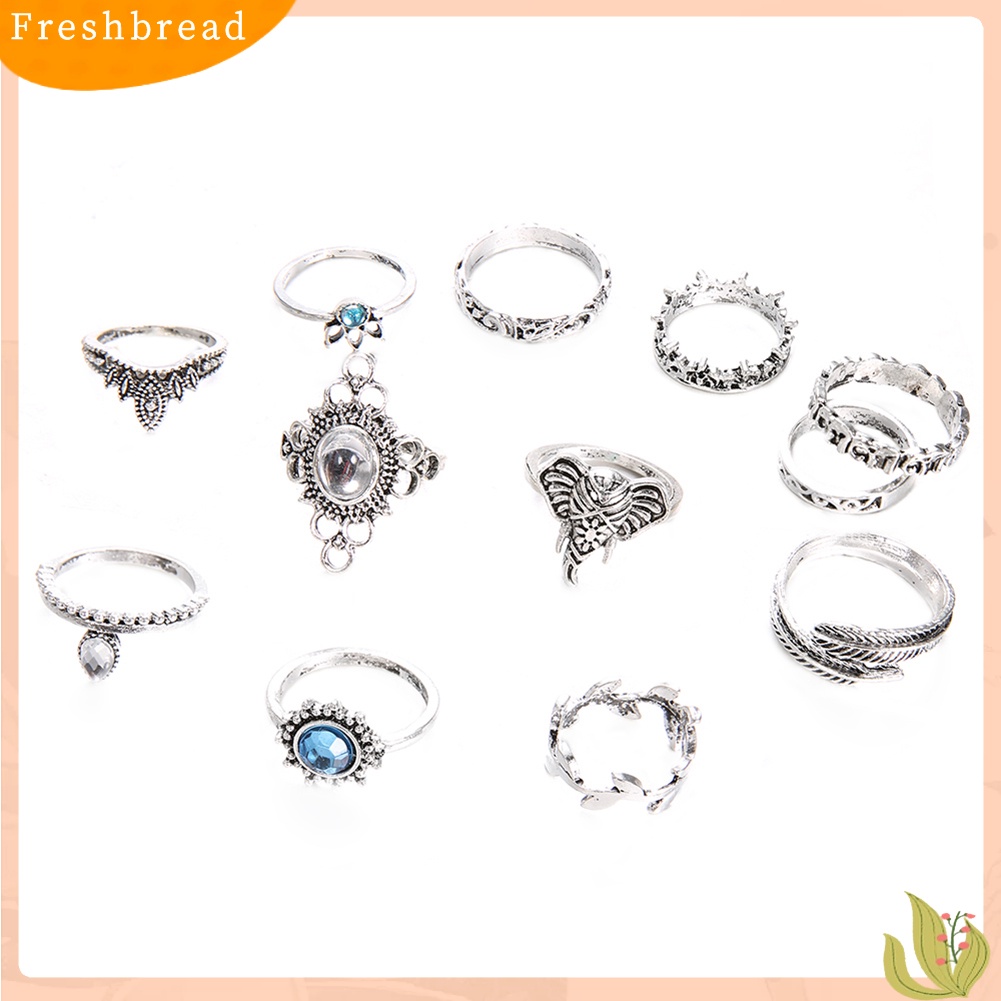 &lt; Freshbread &gt; 12 Pcs Wanita Vintage Boho Faux Gemstone Rhinestone Jewelry Buku Jari Susun Rings