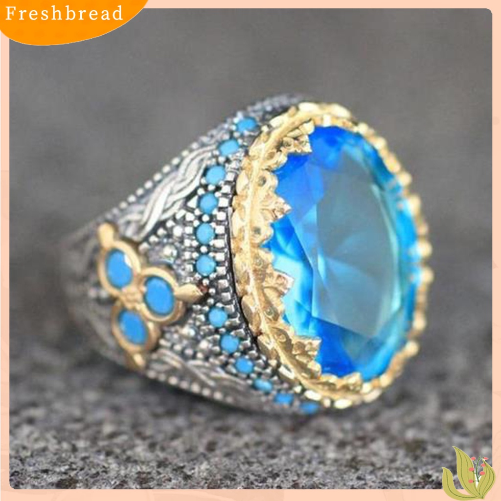 < Freshbread > Finger Band Oval-shaped Gaya Retro Electroplating Geometris Berlian Imitasi Hias Dress Up Perhiasan Aksesori Kepribadian Cincin Jari Trendy Untuk Pesta