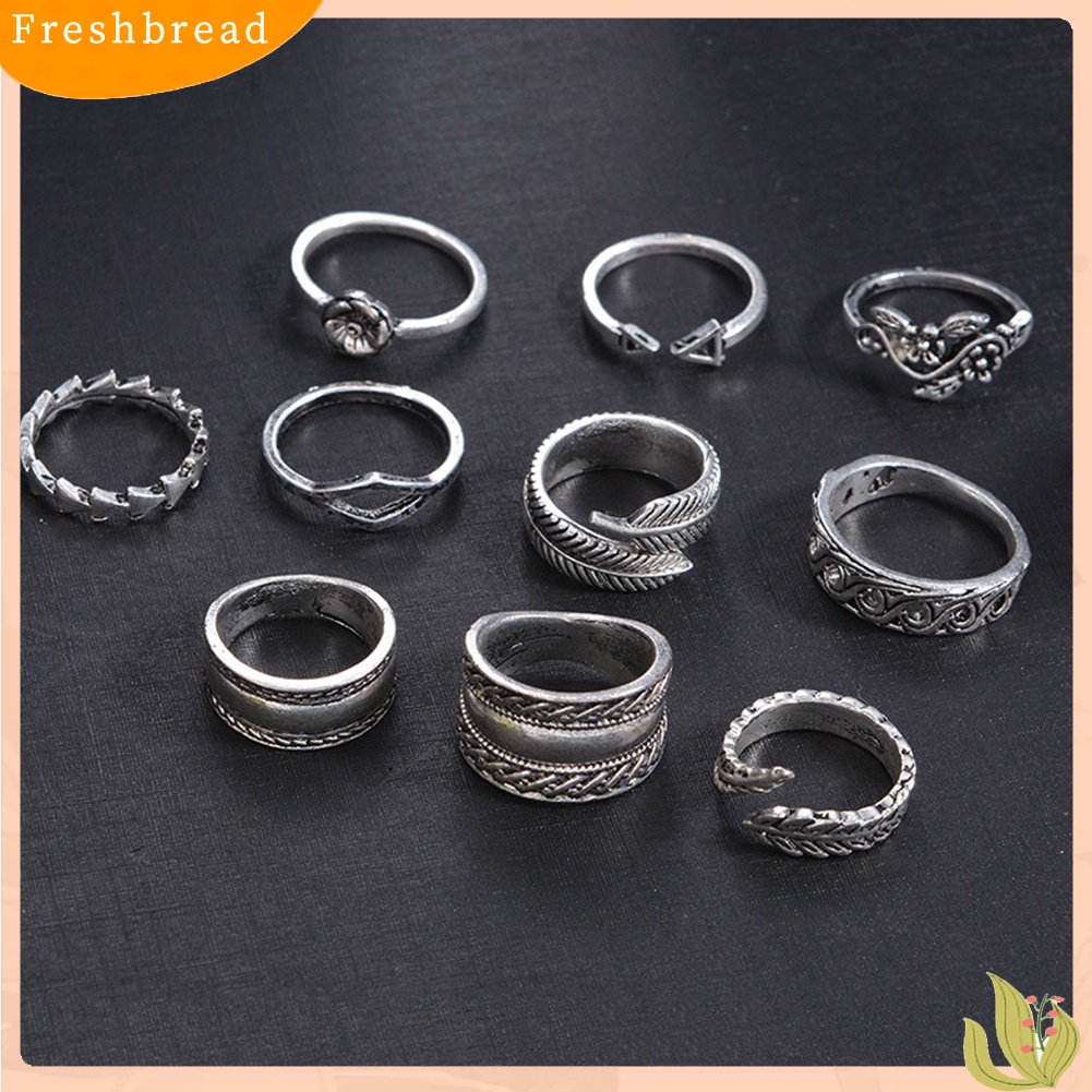 &lt; Freshbread &gt; 9pcs Vintage Wanita Berongga Ukiran Bunga Daun Terbuka Band Buku Jari Cincin Set