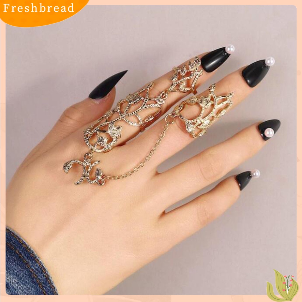 &lt; Freshbread &gt; Rantai Link Cincin Anti-Alergi Anti-Oksidasi Perhiasan Berlian Imitasi Penuh Retro Bunga Link Ring Untuk Hadiah