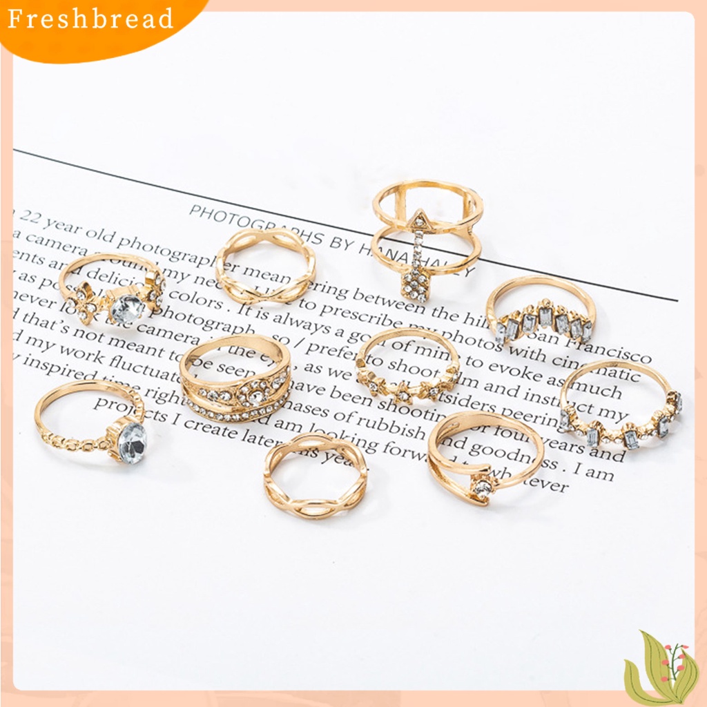 &lt; Freshbread &gt; 10 Pcs Berongga Bintang Bohemia Kreatif Cincin Bunga Geometri Berlian Imitasi Rings Perhiasan Aksesori