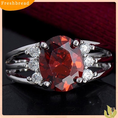 &lt; Freshbread &gt; Perhiasan Berlapis Perak Fashion Wanita Merah Cubic Zirconia Cincin Jari Indah