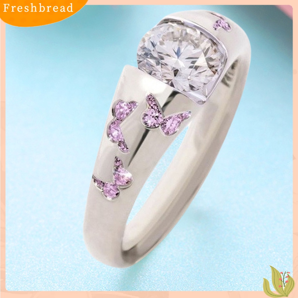 &lt; Freshbread &gt; Cincin Motif Kupu-Kupu Aksesoris Perhiasan Alloy Cubic Zirconia Finger Band Untuk Wanita