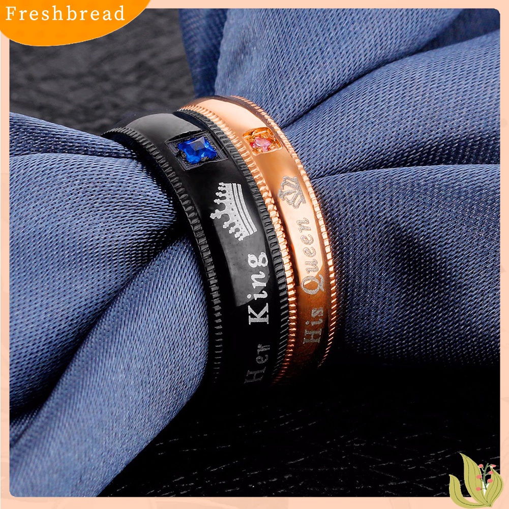 &lt; Freshbread &gt; Fashion Baja Titanium Berlian Imitasi Her King His Queen Pasangan Jari Rings Perhiasan