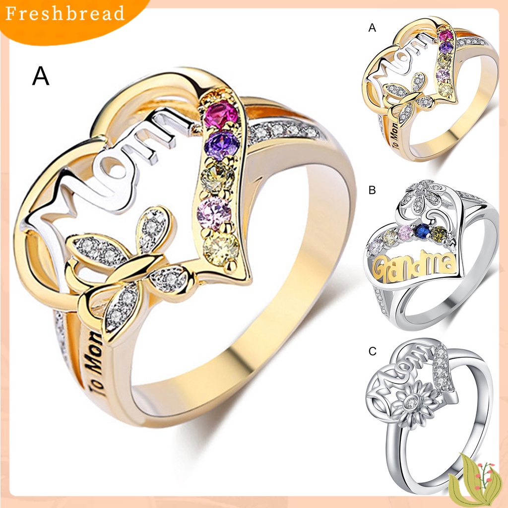 &lt; Freshbread &gt; Cincin Jari Berlian Imitasi Bentuk Hati Perhiasan Good-looking Women Ring Untuk Ibu