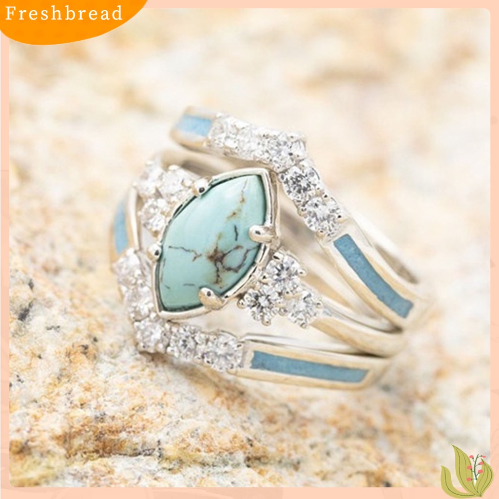 &lt; Freshbread &gt; 3Pcs Women Rings Stackable Artificial Turquoise Women Electroplated Tahan Lama Finger Rings Aksesoris Perhiasan