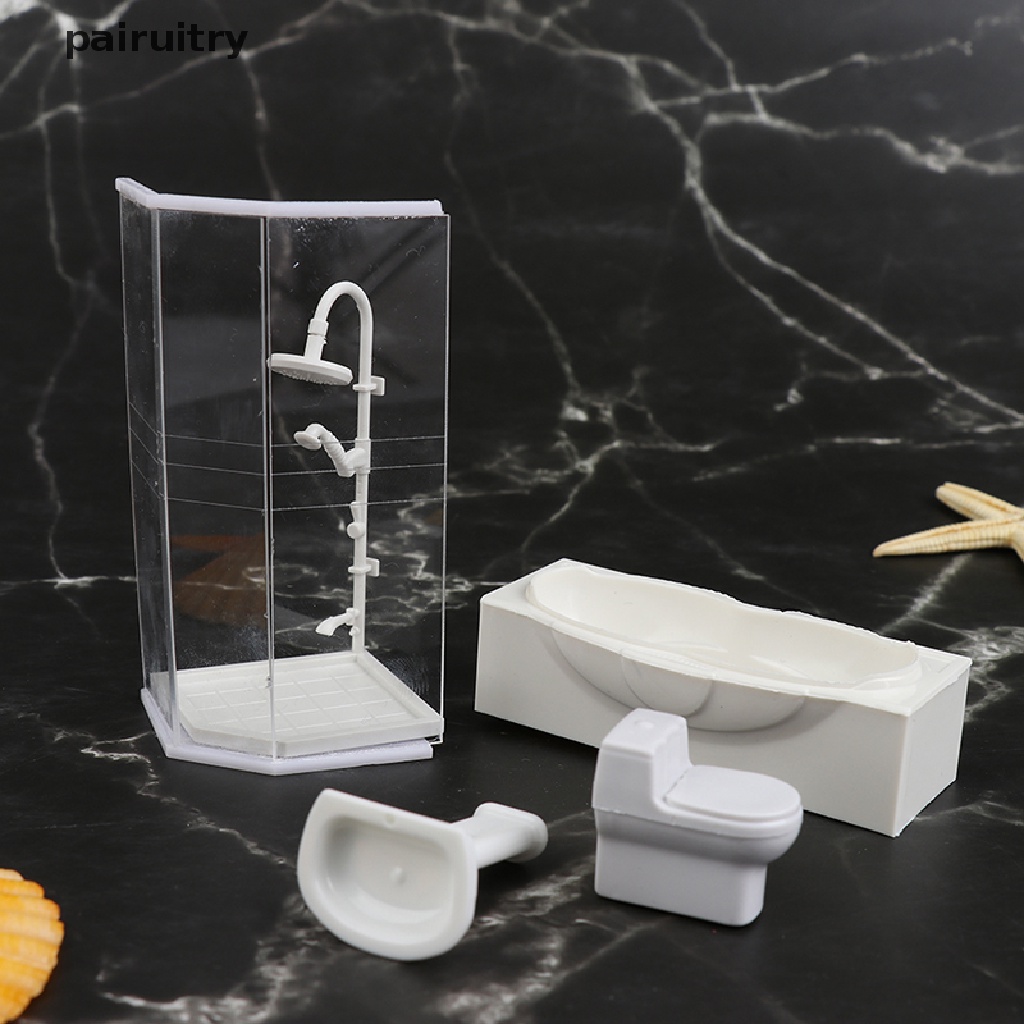 Prt1: 25rumah Boneka Miniatur Kamar Mandi Set Kamar Mandi Shower Toilet Bathtub Wastafel Model Mainan PRT