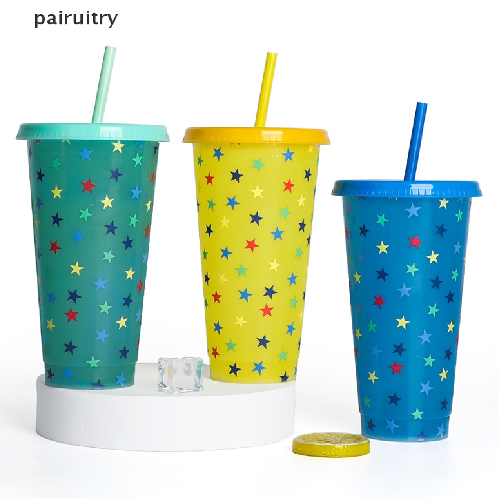 Prt Cangkir Berubah Warna Kreatif Dengan Sedotan Plastik Reusable Drink Mug Drinkware PRT