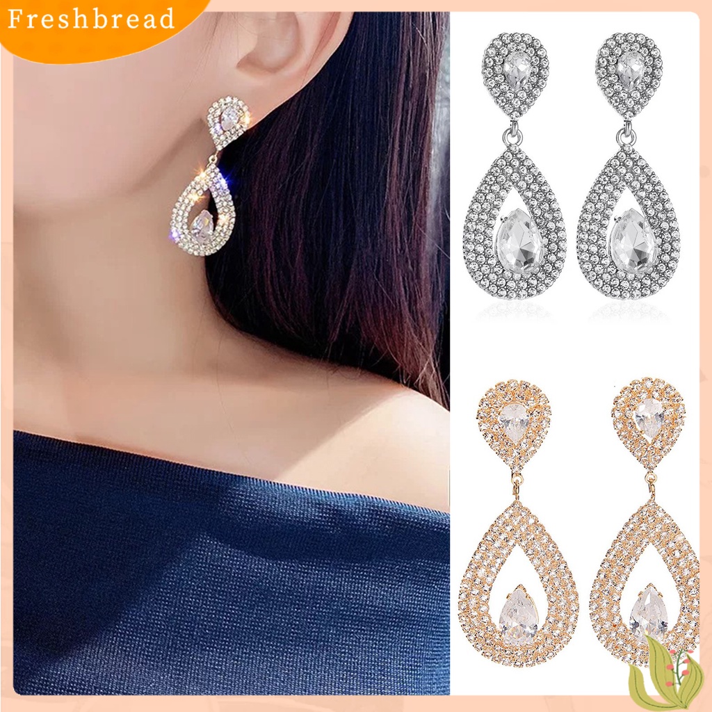 &lt; Freshbread &gt; 1pasang Anting Menjuntai Berlian Imitasi Mengkilap Hias Berlebihan Berkilau Geometris Hias Hadiah Wanita Tetesan Air Liontin Stud Earrings Perhiasan Untuk Perjamuan