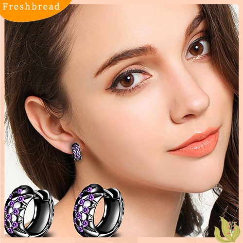 &lt; Freshbread &gt; Wanita Elegan Ungu Cubic Zirconia Ear Hoop Huggie Earrings Perhiasan Hadiah