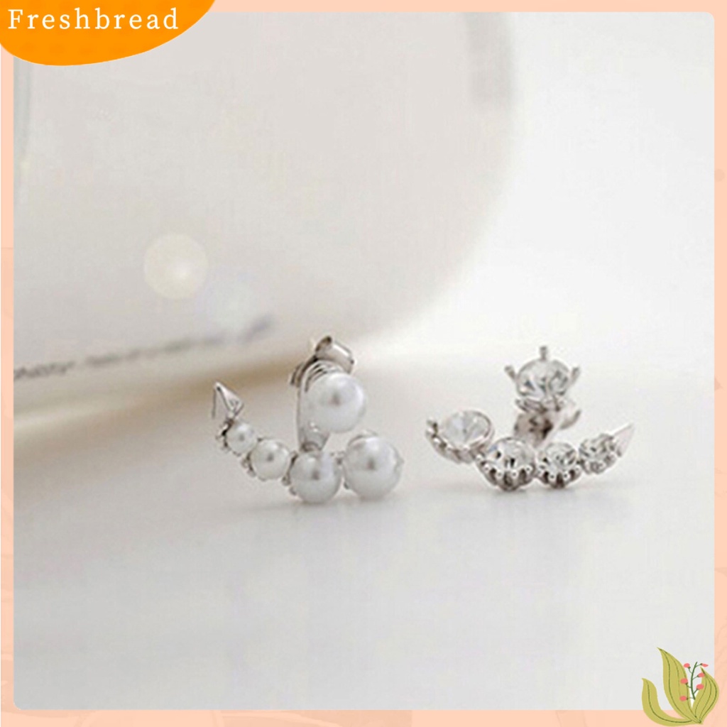 &lt; Freshbread &gt; Ear Stud Asimetris Fashion Giwang Telinga Mutiara Imitasi Dengan Berlian Imitasi Untuk Wanita