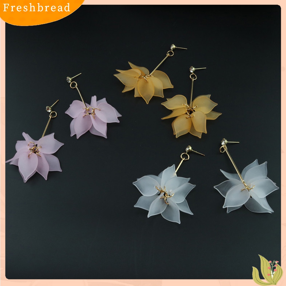 &lt; Freshbread &gt; Manis Resin Kelopak Bunga Menjuntai Panjang Wanita Stud Earrings Perhiasan Hadiah Valentine