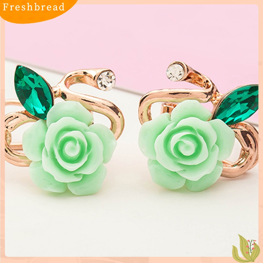 &lt; Freshbread &gt; Fashion Wanita Bunga Mawar Berlian Imitasi Ear Stud Klip Anting Perhiasan Hadiah Xmas