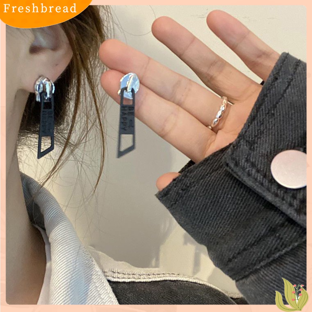 &lt; Freshbread &gt; 1pasang Menjuntai Anting Lucu Vintage Warna Cerah Eye-catching Pengerjaan Halus Berdandan Hypoallergenic Kepribadian Ritsleting Stud Earrings Perhiasan Aksesoris