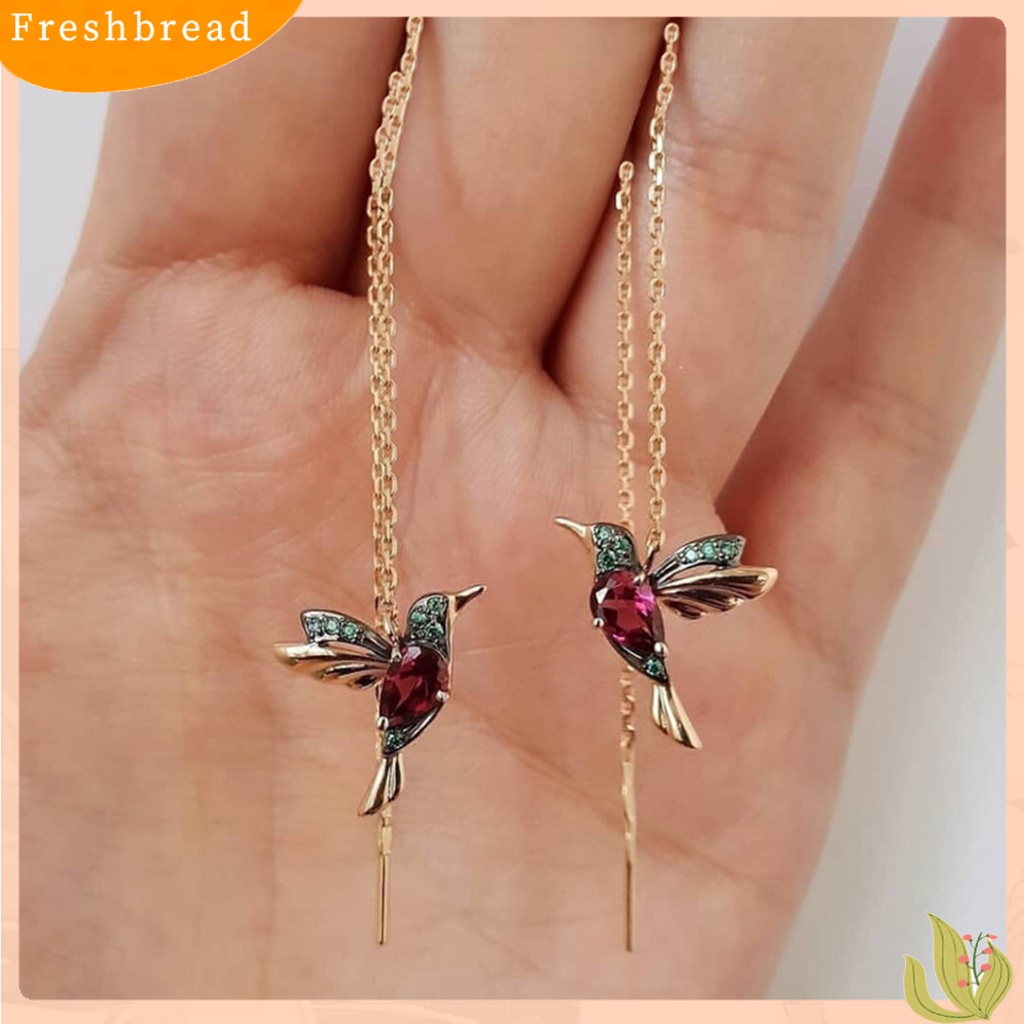 &lt; Freshbread &gt; 1pasang Anting Drop Menarik Tidak Alergi Ramah Lingkungan Hummingbird Panjang Liontin Menjuntai Anting Untuk Harian