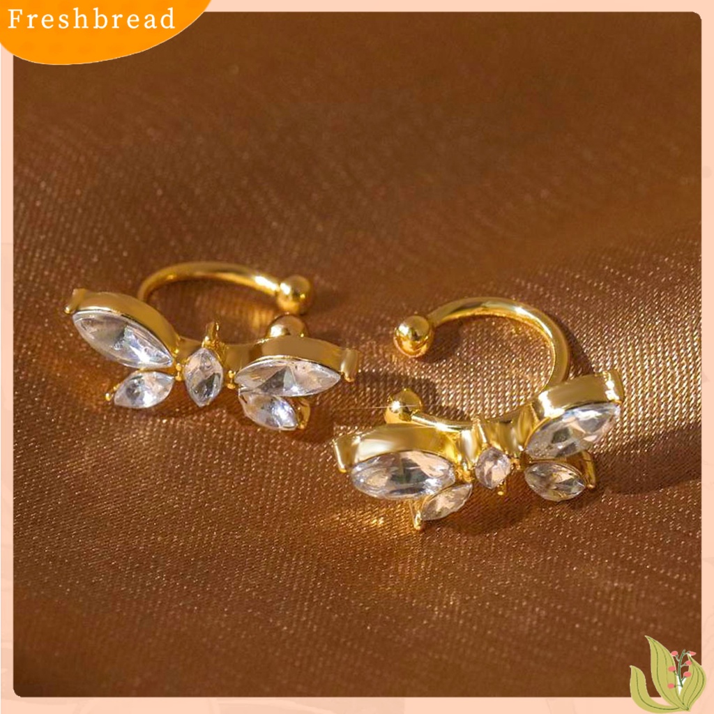 &lt; Freshbread &gt; 1pasang Anting Klip Kupu-Kupu Cubic Zirconia Wanita Jepang Style Bow Clip Earrings Perhiasan Hadiah