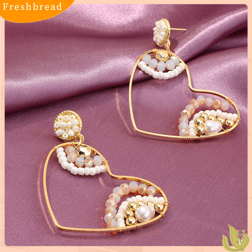 &lt; Freshbread &gt; Boho Wanita Manik-Manik Hati Besar Berongga Menjuntai Telinga Stud Anting Pesta Club Earrings