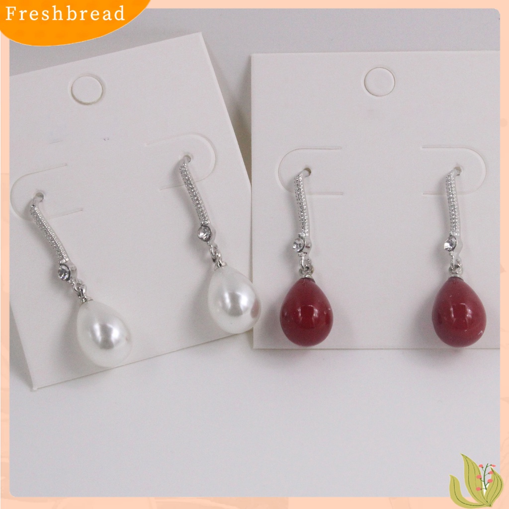 &lt; Freshbread &gt; 1pasang Anting Wanita Berbentuk Oval Perhiasan Mutiara Imitasi Berlian Imitasi Bersinar Anting Kait Untuk Prom