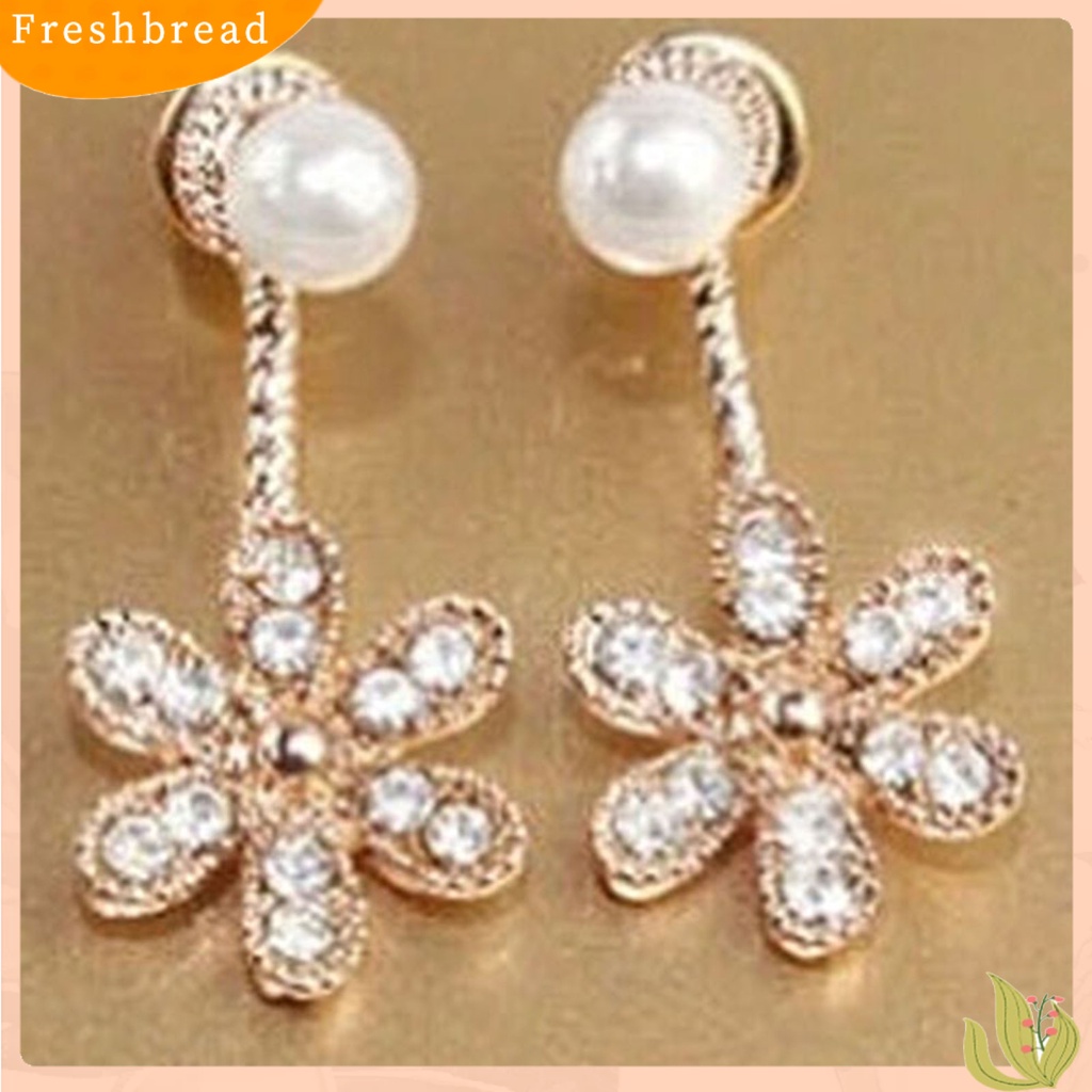 &lt; Freshbread &gt; Wanita Anting Shiny Antikarat Alloy Berlian Imitasi Bunga Mutiara Imitasi Ear Studs Untuk Belanja