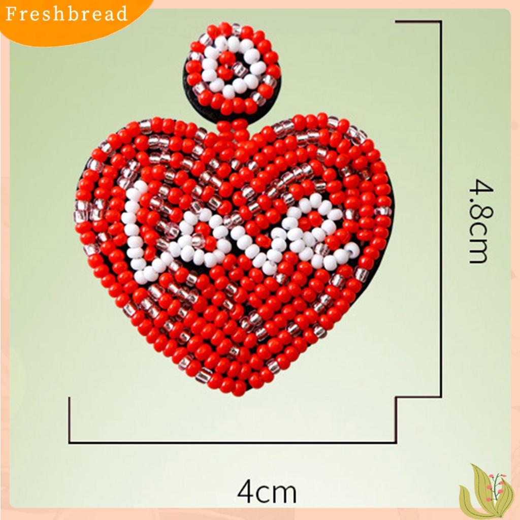 &lt; Freshbread &gt; 1pasang Wanita Drop Earrings Indah Berlebihan Warna Kontras Manual Braided Heart Hanging Earrings Hadiah