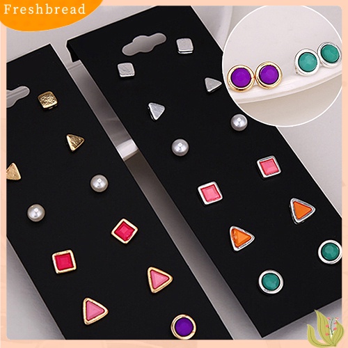 < Freshbread > 6pasang/Set Lucu Wanita Bentuk Geometris Kecil Telinga Studs Earrings Ear Jewelry