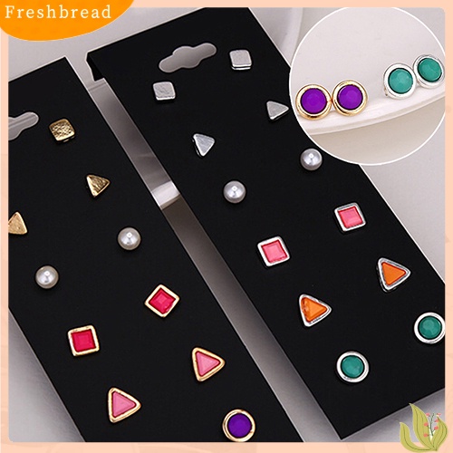 &lt; Freshbread &gt; 6pasang/Set Lucu Wanita Bentuk Geometris Kecil Telinga Studs Earrings Ear Jewelry