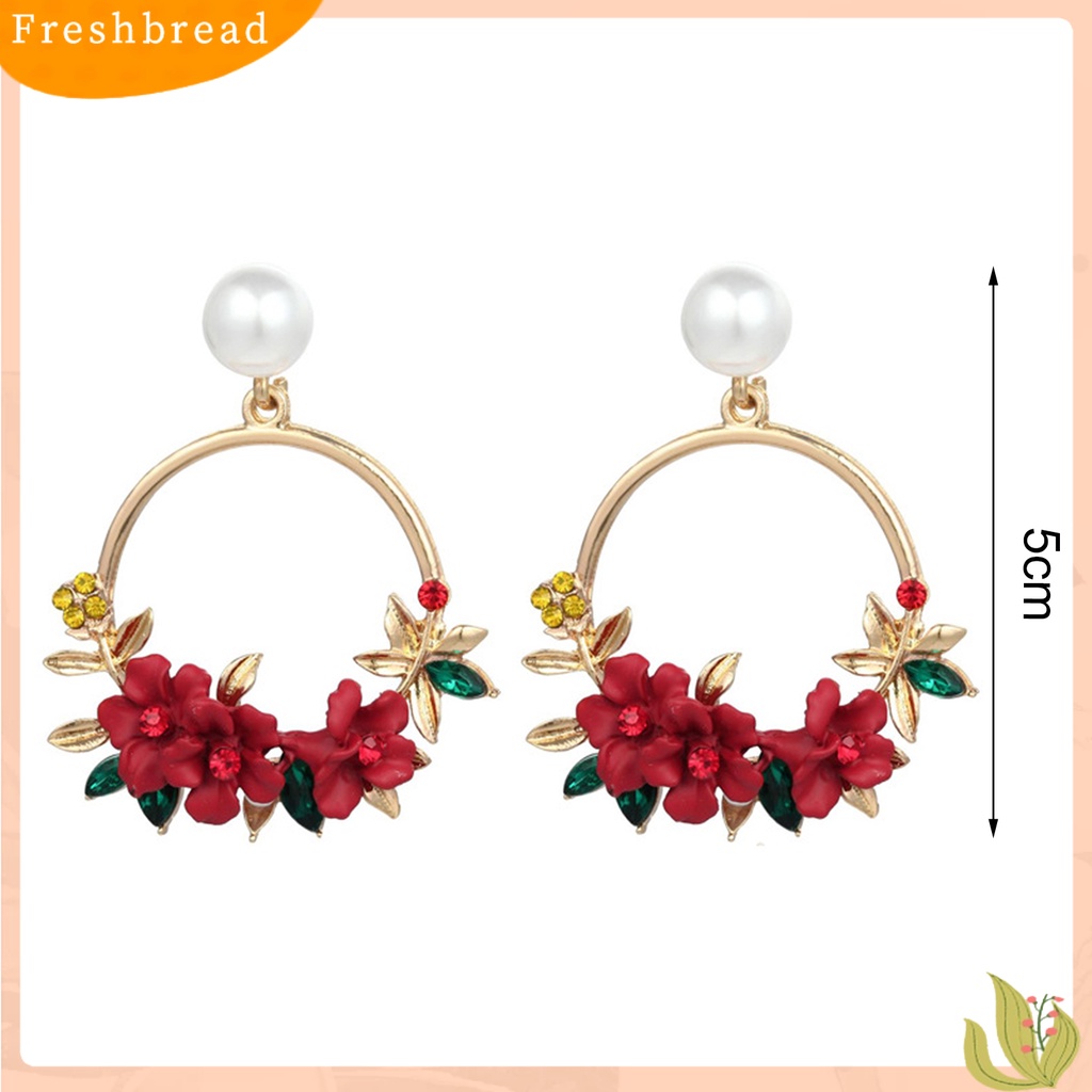 &lt; Freshbread &gt; 1pasang Drop Earrings Bulat Lingkaran Temperamen Berlian Imitasi Mengkilap Hias Mutiara Imitasi Hias Hadiah Wanita Lucu Bunga Liontin Stud Earrings Perhiasan Untuk Pakaian Sehari-Hari