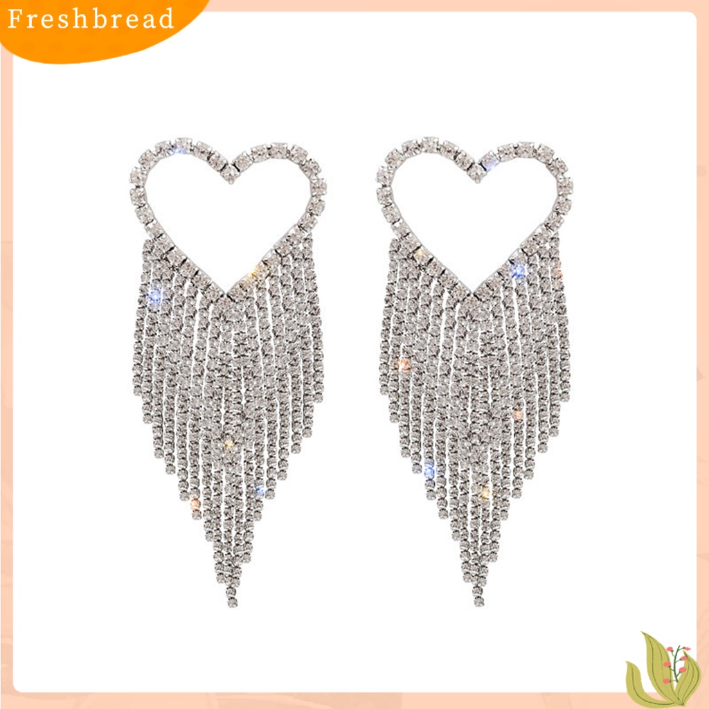 &lt; Freshbread &gt; 1pasang Drop Earrings Shining Long Tassel Glitter Semua Pertandingan Anti-Alergi Dekorasi Telinga Gaya Korea Temperamen Cinta Hati Berlian Imitasi Penuh Telinga Giwang Menjuntai Anting