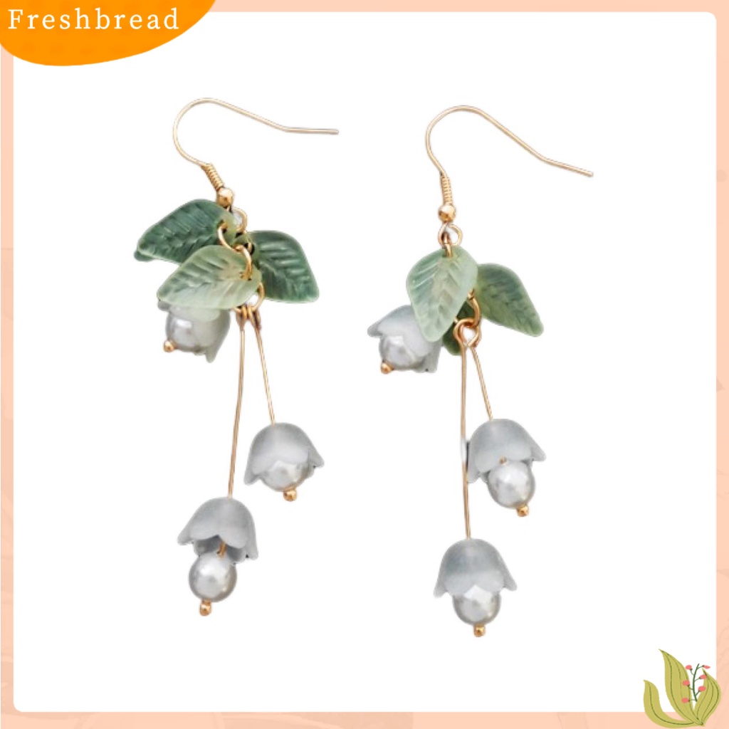 &lt; Freshbread &gt; 1pasang Menjuntai Anting Mori Desain Eye-catching Hias Aestheticisme All-match Perhiasan Hadiah Mutiara Imitasi Dekorasi Lili Valley Bunga Drop Earrings Ear Clip