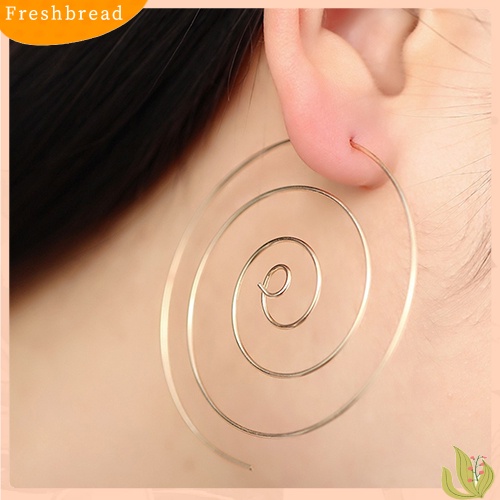 &lt; Freshbread &gt; Wanita Romantis Perak Disepuh Goldplated Earring Bulat Anting Bentuk Spiral