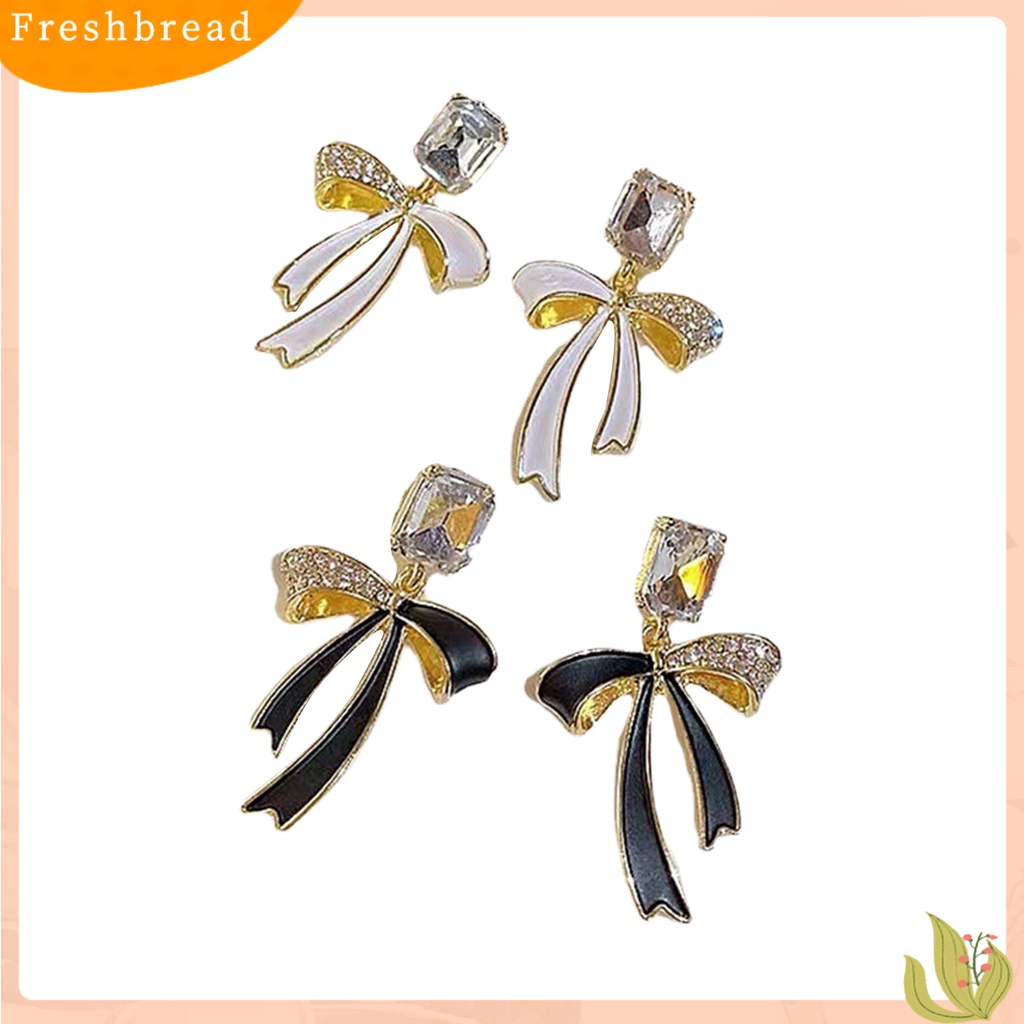 &lt; Freshbread &gt; 1pasang Anting Menjuntai Berlian Imitasi Mengkilap Hias Berkilau Temperamen Geometris Wanita Pita Busur Stud Anting Pesta Perhiasan Hadiah Untuk Pernikahan