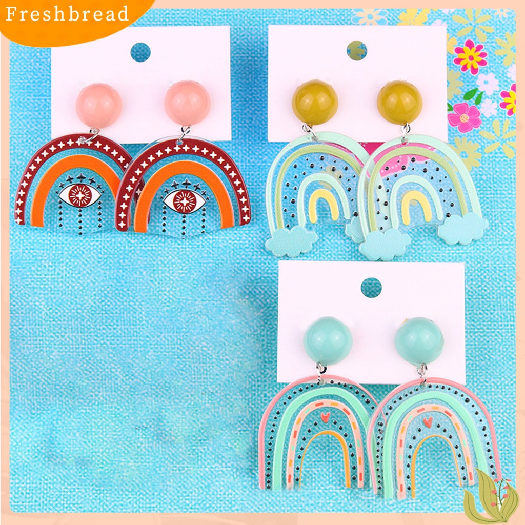 &lt; Freshbread &gt; 1pasang Anting Tusuk Lucu Bebas Alergi Akrilik Desain Kreatif Awan Pelangi Anting Menjuntai Untuk Perempuan