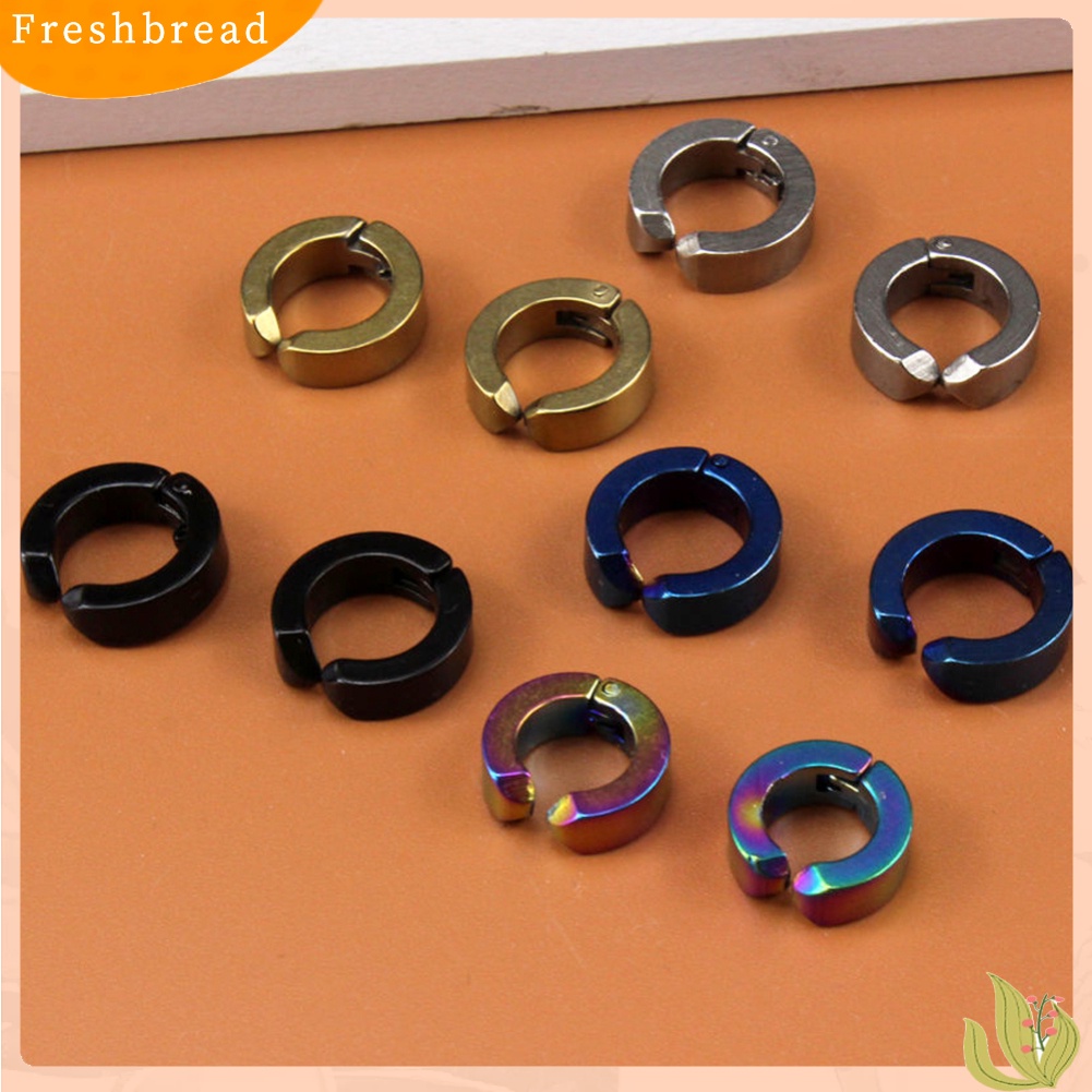 &lt; Freshbread &gt; 2Pcs Punk Unisex Stainless Steel Non-Piercing Klip On Cuff Hoop Earrings Jewelry