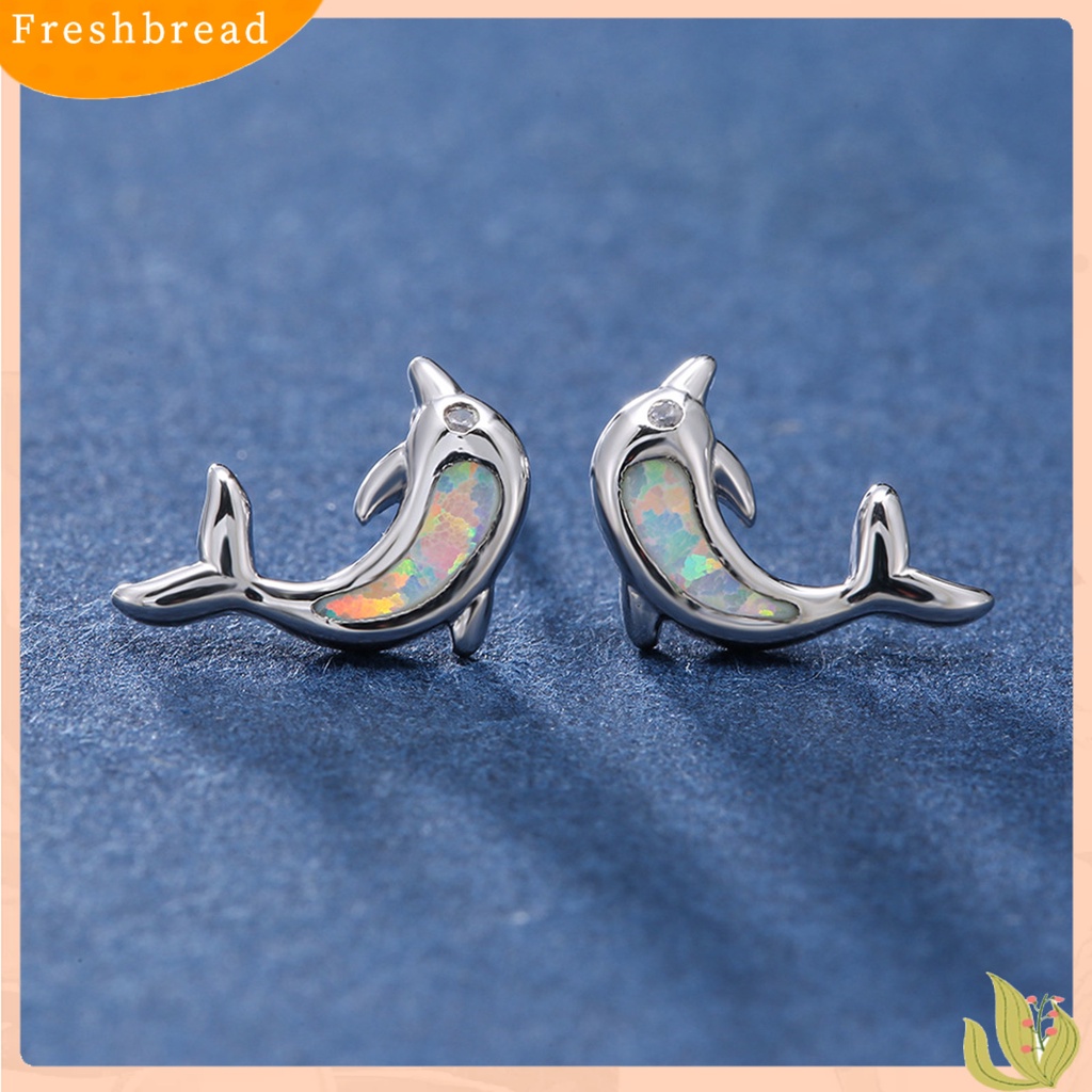 &lt; Freshbread &gt; 1pasang Lady Ear Studs Bentuk Dolphin Perhiasan Batu Imitasi Berwarna Ringan Lucu Anting Tusuk Hewan Untuk Pacaran