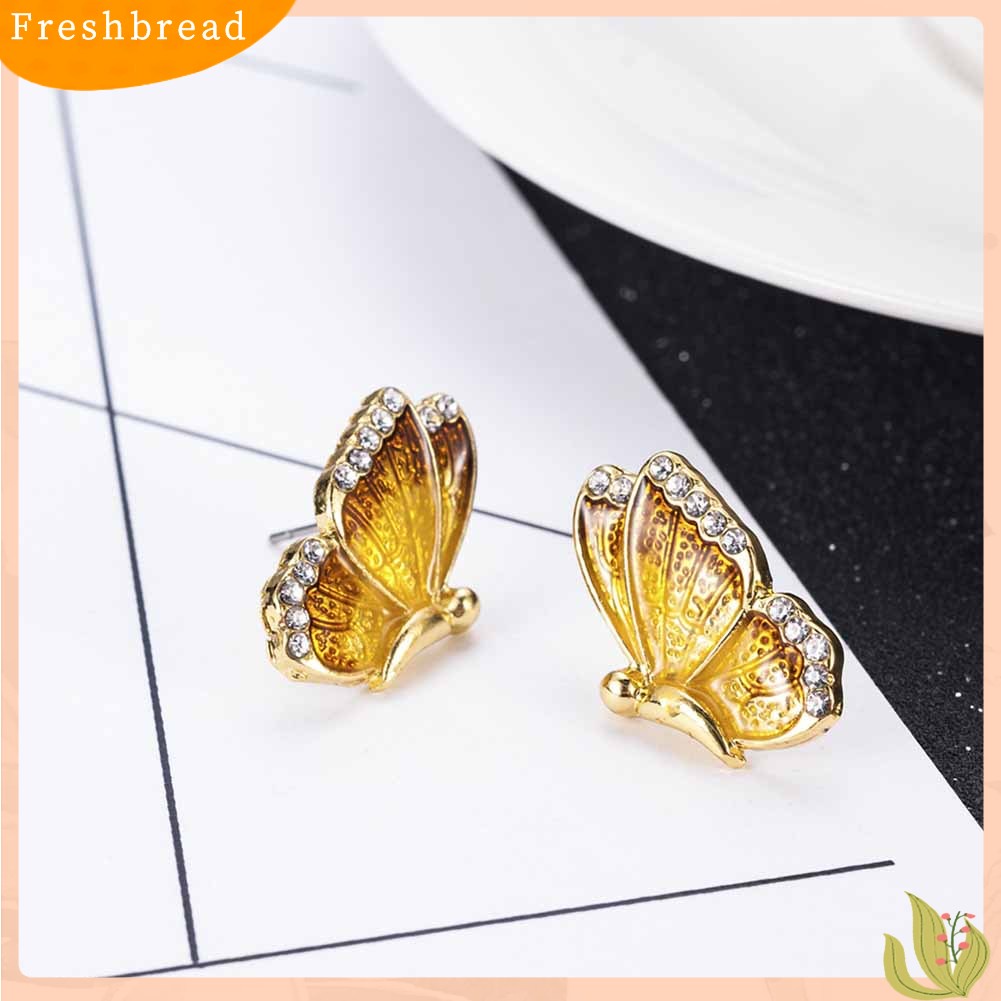 &lt; Freshbread &gt; Fashion Wanita Warna-Warni Kupu-Kupu Berlian Imitasi Enamel Pesona Stud Earrings Jewelry