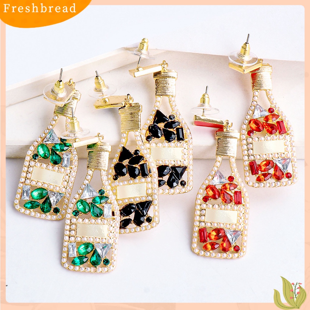 &lt; Freshbread &gt; 1pasang Anting Wanita Botol Anggur Berlian Imitasi Kreatif Vintage Anting Menjuntai Tahan Lama Untuk Perjamuan