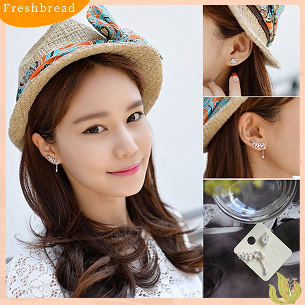 &lt; Freshbread &gt; Ear Studs Asimetris Anti Karat Wanita Daun Berlian Imitasi Anting Rumbai Untuk Pernikahan