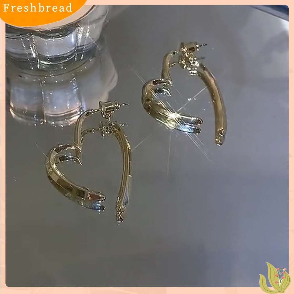 < Freshbread > 1pasang Anting Pejantan Dipoles Electroplating Minimalis Gaya Perancis Cinta Hati Wanita Menjuntai Anting Perhiasan Fashion