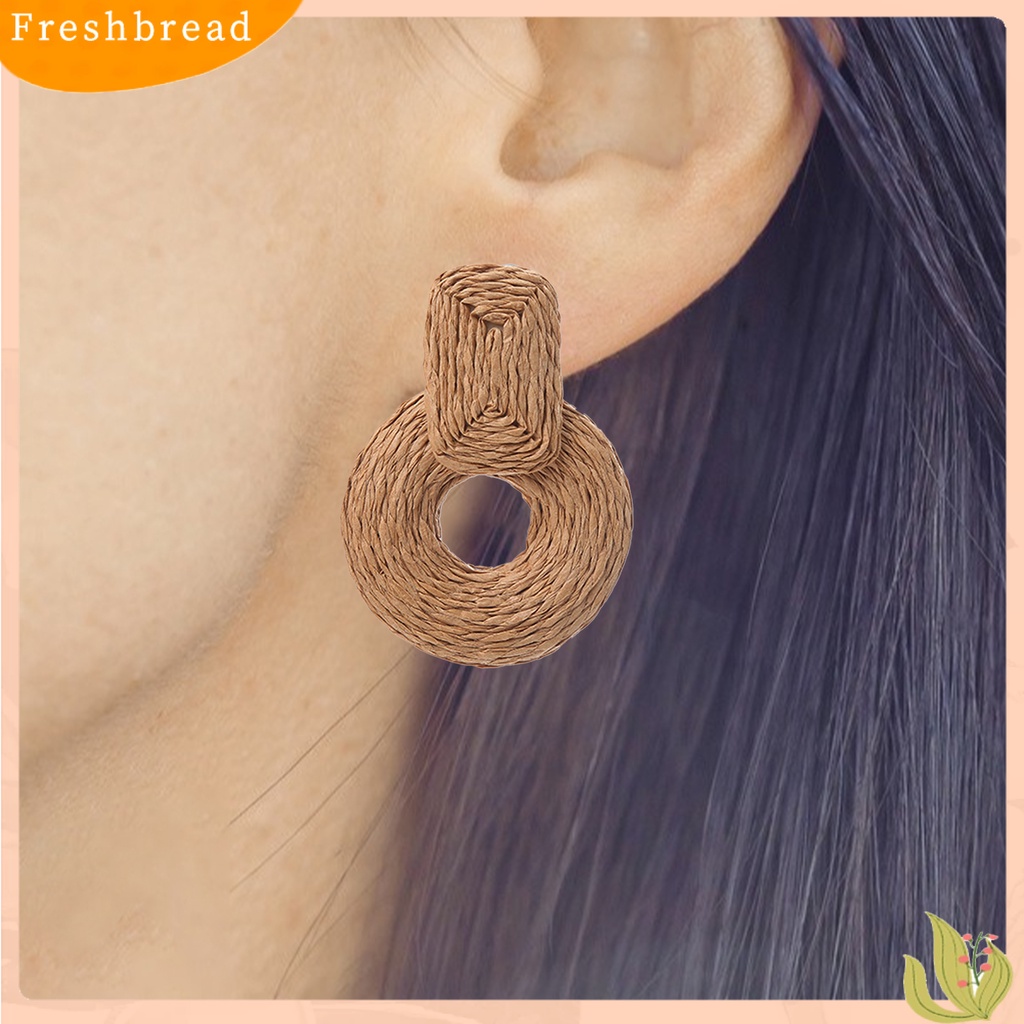 < Freshbread > 1pasang Anting Wanita Bentuk Bulat Warna Senada Perhiasan Gaya Liburan Lingkaran Untuk Pantai