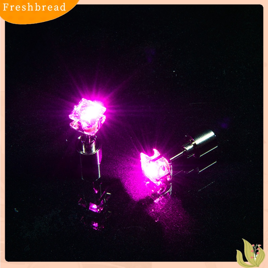 &lt; Freshbread &gt; 1Pc Anting Tusuk Wanita Cubic Zirconia LED Female Square Luminous Stud Earrings Untuk Pesta