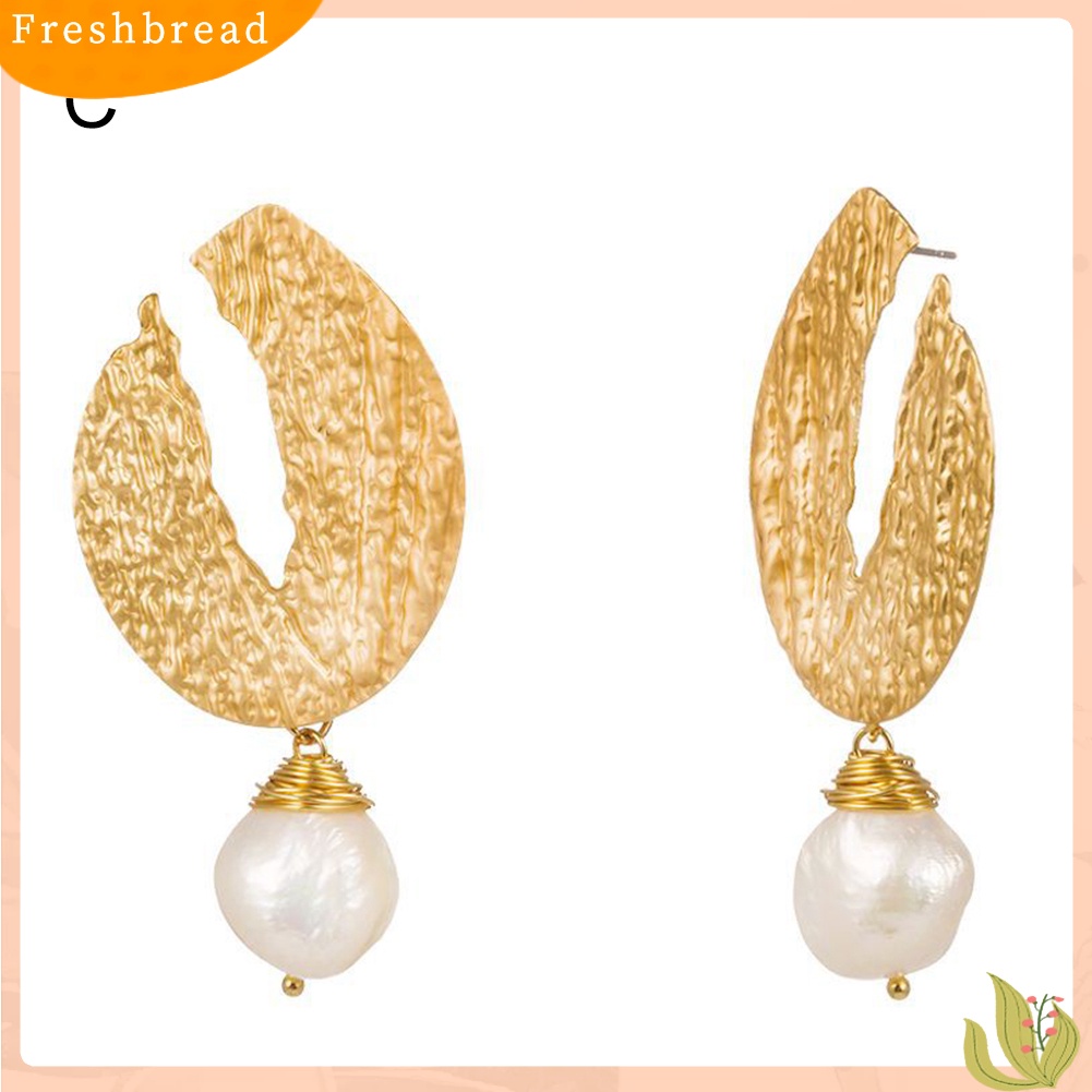 &lt; Freshbread &gt; Fashion Tidak Teratur Mutiara Imitasi Geometris Menjuntai Anting Wanita Pesta Perhiasan Hadiah