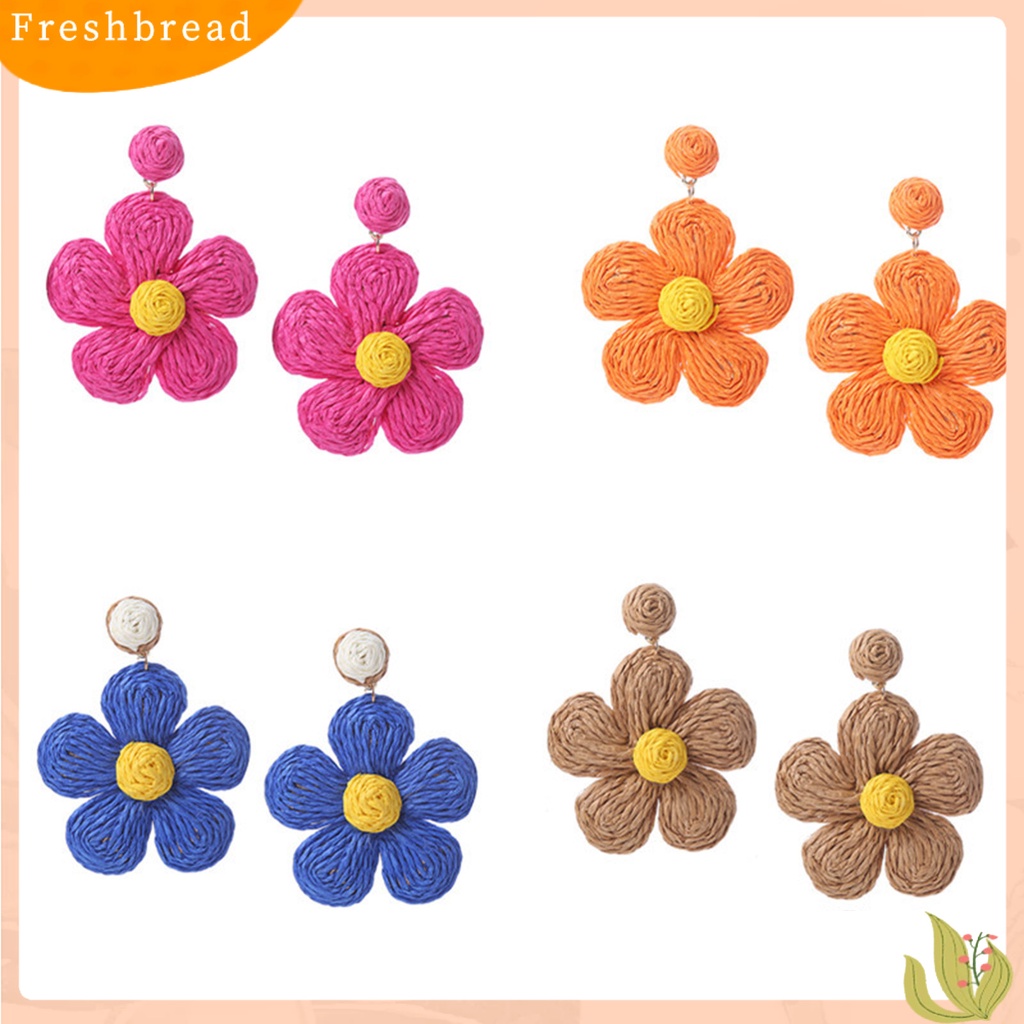 &lt; Freshbread &gt; 1pasang Anting Wanita Bunga Warna Cerah Perhiasan Gaya Liburan Floral Drop Earrings Untuk Pantai